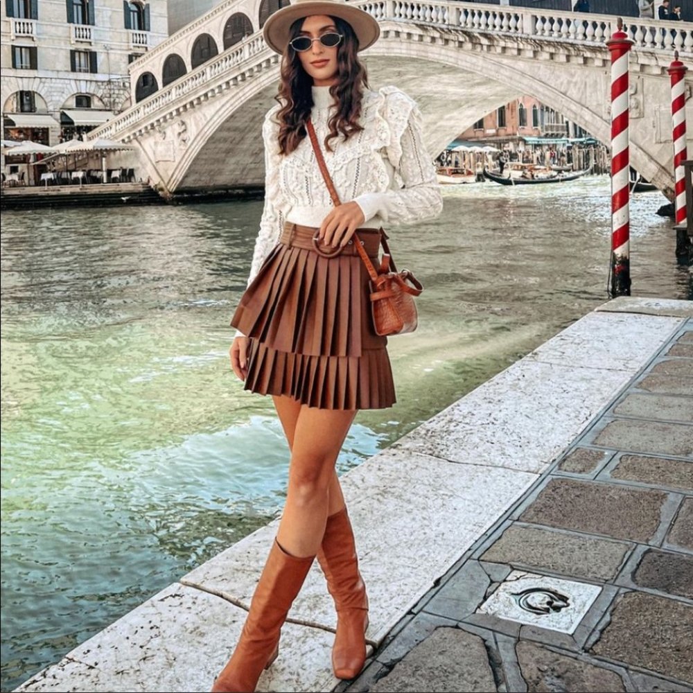 Zara Pleated Leather Skirt